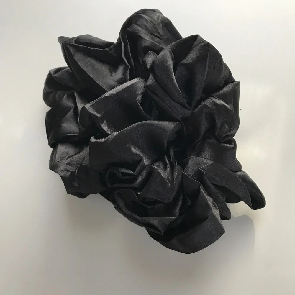 BLACK SATIN SCRUNCHIES ONE PAIR TWO NEW